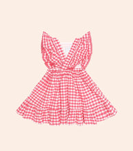 Load image into Gallery viewer, Cherry Bow Gingham Pinafore
